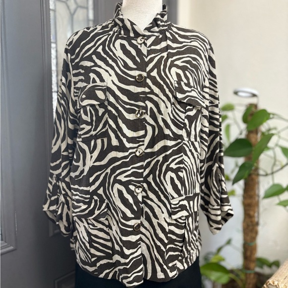 Chico’s Zebra Animal Print Linen Blend Jacket Size 3 (16/18 XL) - Picture 2 of 13